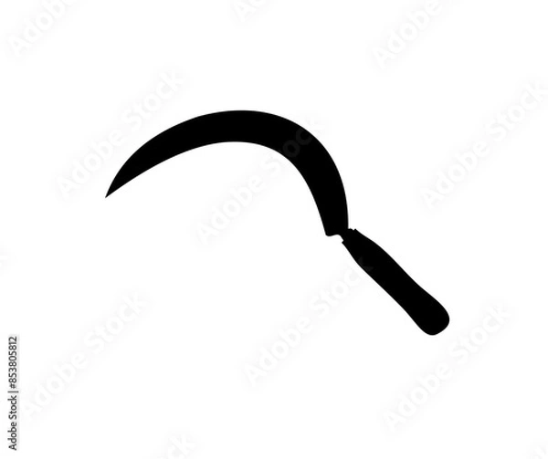 Fototapeta Sickle with wooden handle black icon. Agricultural tool, use for getting rid of grass or weeds in paddy field or gardens, use for harvesting rice or other purpose vector design and illustration.
