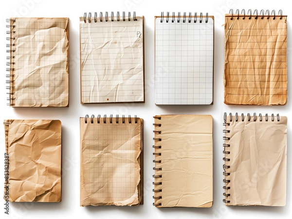 Obraz Set of notebook paper sheets isolated on a transparent PNG background.