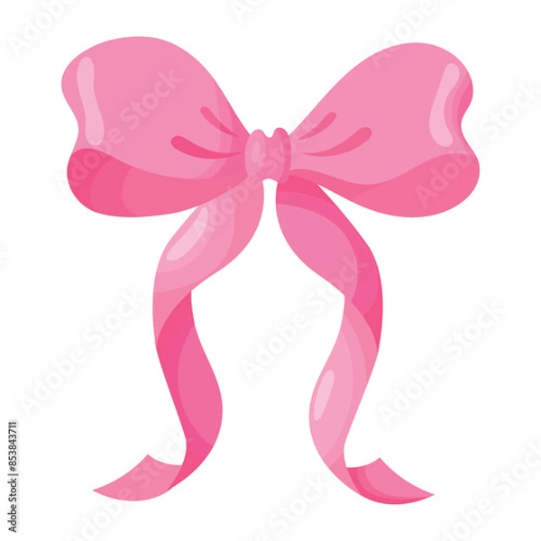 Fototapeta Pink bow bow with long ribbons. Design element in cartoon style.