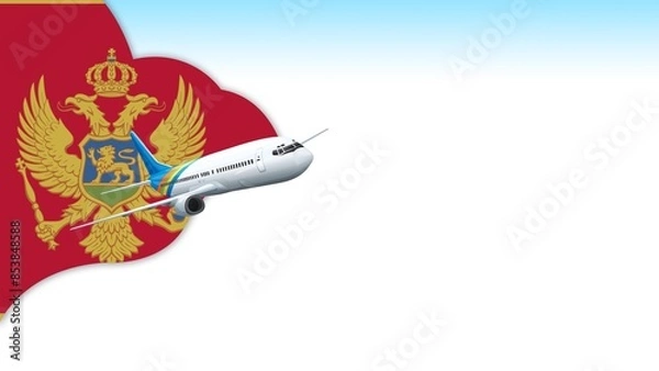 Fototapeta 3d illustration plane with Montenegro flag background for business and travel design