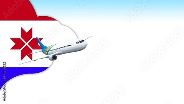 Fototapeta 3d illustration plane with Mordovia flag background for business and travel design