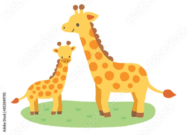 Obraz ゆるい手描きのキリン親子