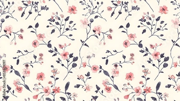 Fototapeta Charming Pink and Purple Floral Blossom Botanical Spring Pattern