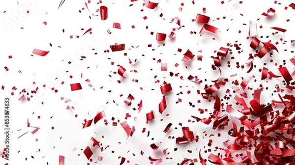 Fototapeta "Festive Red Confetti on White Background: High-Resolution Photography"
