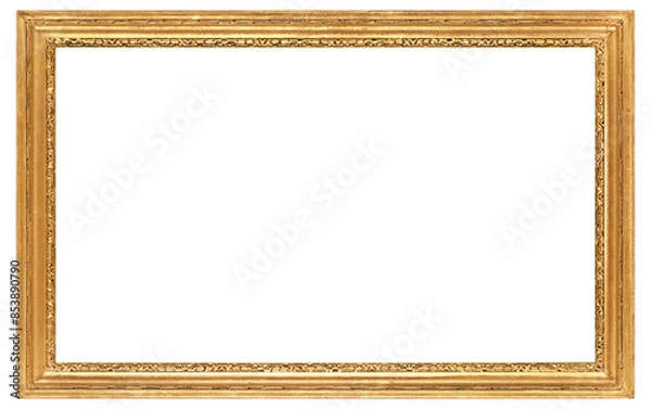 Fototapeta Golden wide picture frame on a transparent background, in PNG format.
