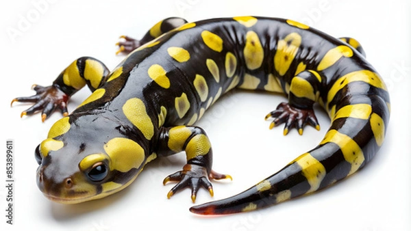 Fototapeta Wild Eastern tiger salamander on white background