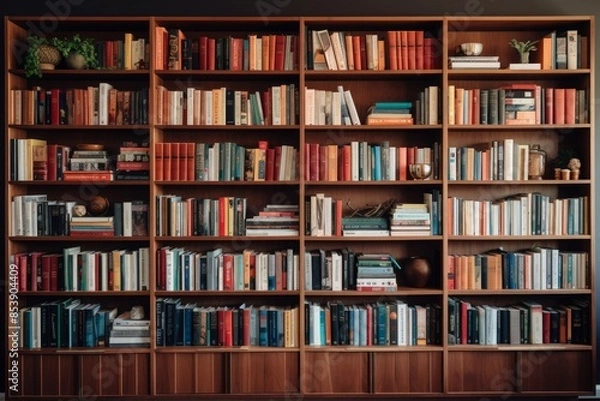 Fototapeta English textbooks on bookshelf Library education background