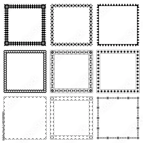 Obraz Set of vector square frames with thin and thick geometric ornaments