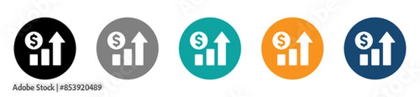 Fototapeta Cost increase flat vector icons. Iconic dollar rate increase icons