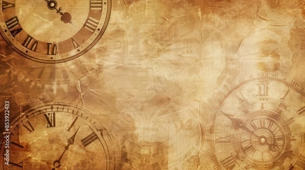Fototapeta Vintage Clock Faces on Old Paper Background