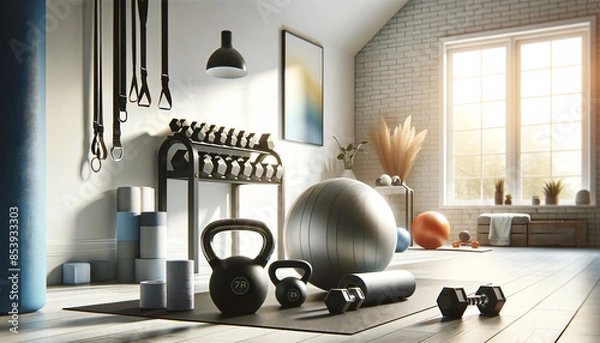 Obraz a gym room with a variety of exercise equipment