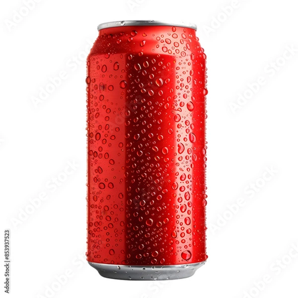Fototapeta Red Soda Can with Condensation,cutout on transparent backgrounds.