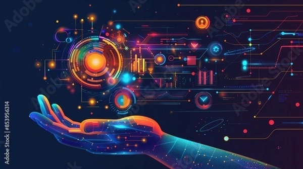 Obraz Businessman with concept of mlearning learning interface display in rtx style on academic art
