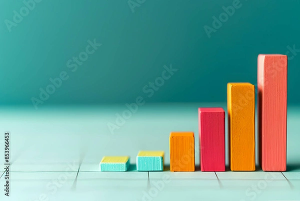 Obraz Growing bar chart with copy space, increase in product prices, financial growth and investment, return on investment, costs and expenses increase