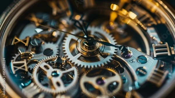 Fototapeta Close-Up View of a Complex Watch Mechanism
