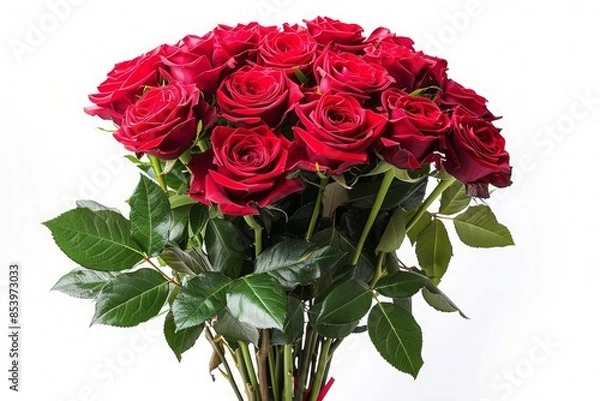 Fototapeta Red rose bouquet isolated on white background. AI Generated