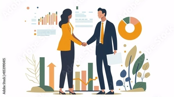 Obraz Vector art of business partners negotiating plans, representing partnership