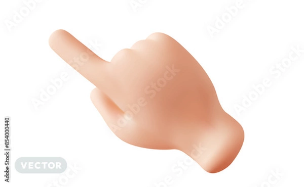 Fototapeta Vector illustration of finger touch gesture male hand on white color background. 3d cartoon style design of white skin hand man touch gesture