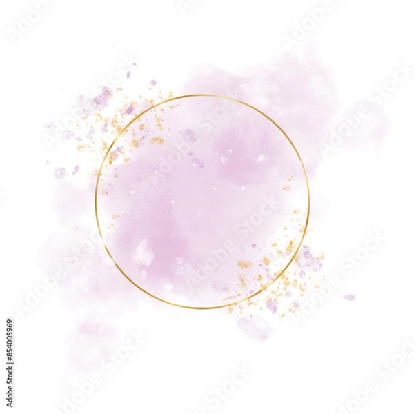 Obraz watercolor pink background. golden circle with pollen for decorating design logo, card. hand painted abstract