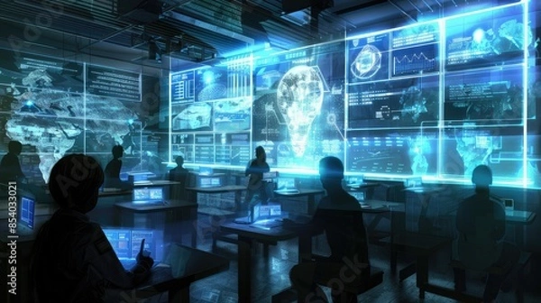 Fototapeta Artistic representation of a digital classroom