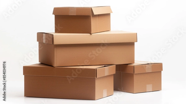 Fototapeta A stack of cardboard boxes with tape on the top