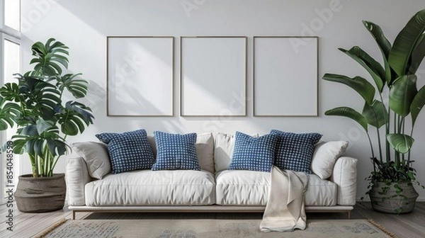 Fototapeta Mock up frame in cozy room interior background