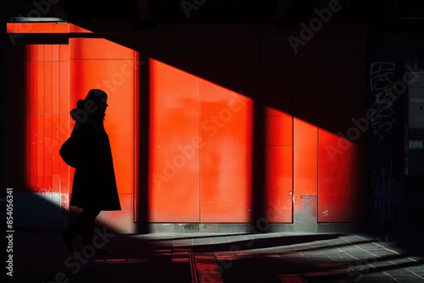 Obraz Minimalist Street Photography Featuring Silhouette Against Red Wall