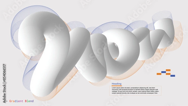 Fototapeta Abstract white curve gradient line blend on white background. 3D element gradient line blend template for web, card, brochure, poster or advertising.