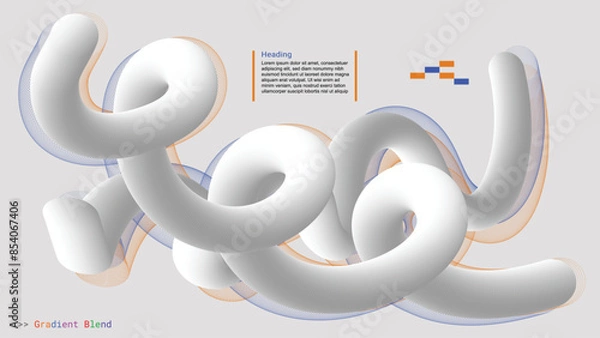 Fototapeta Abstract white curve gradient line blend on white background. 3D element gradient line blend template for web, card, brochure, poster or advertising.