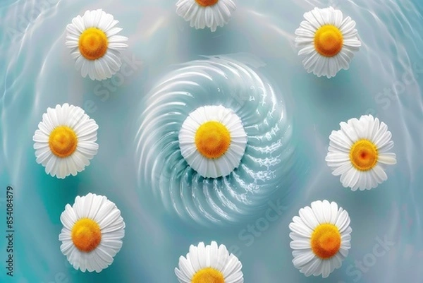 Fototapeta  a poster of yellow daisies in the shape of a meadow; with garden background patterns and white space around it, background,