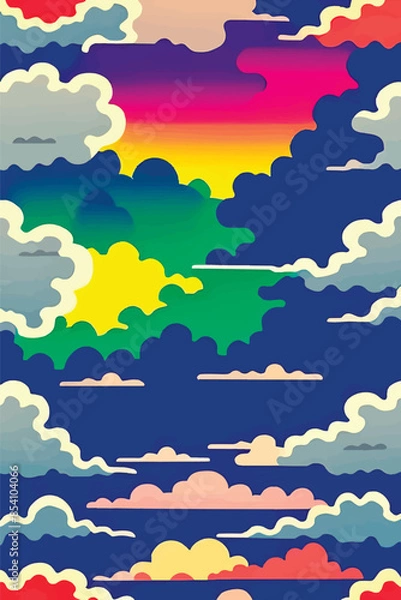 Fototapeta A collection of backgrounds with cloud patterns in a modern style. These vibrant and richly colored designs create unique and eye-catching compositions. Perfect for adding text and creating stylish vi