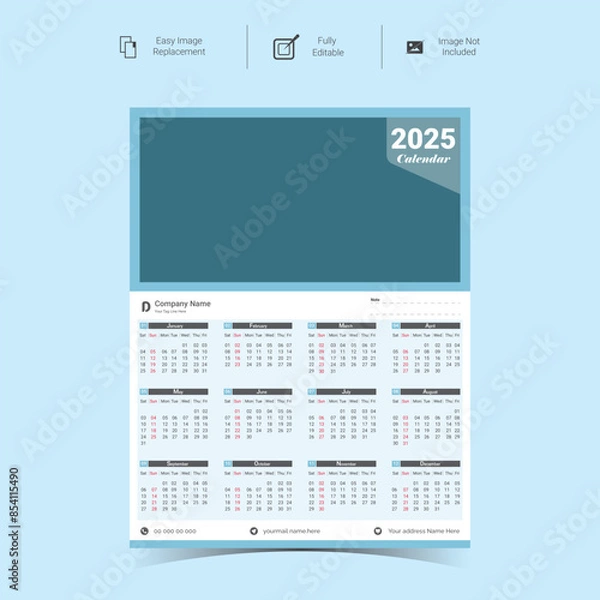Obraz Corporate wall Calendar Template Design for 2025.Set of single pages calendar vector design with  print template