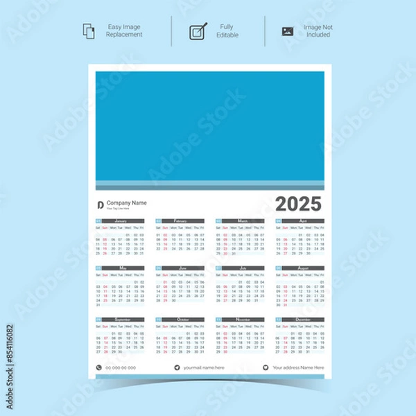 Obraz Corporate wall Calendar Template Design for 2025.Set of single pages calendar vector design with  print template