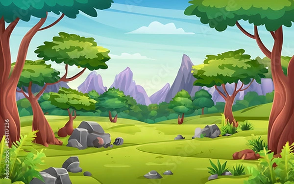 Fototapeta cartoon illustration of a beautiful forest17_upscayl_4x_realesrgan-x4fast