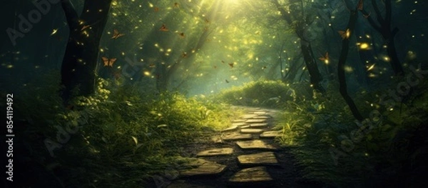 Obraz Enchanted Forest Path with Fireflies
