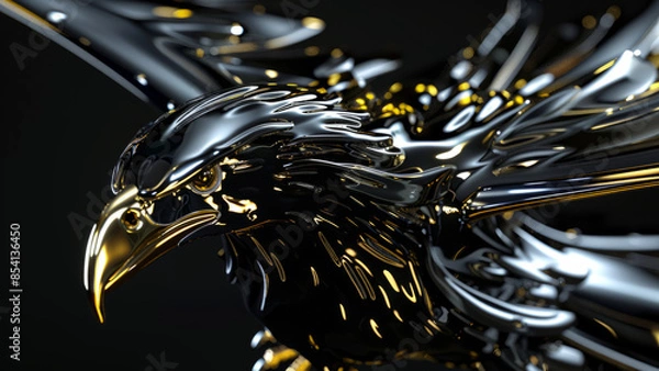 Obraz A striking metallic eagle sculpture with a geometric design, showcasing modern art's sleek and reflective qualities in a captivating abstract form.