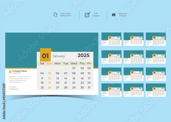 Obraz 2025 Corporate Desk Calendar Template Design.Set of Desk calendar vector design with  print template