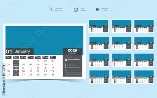 Obraz 2025 Corporate Desk Calendar Template Design.Set of Desk calendar vector design with  print template