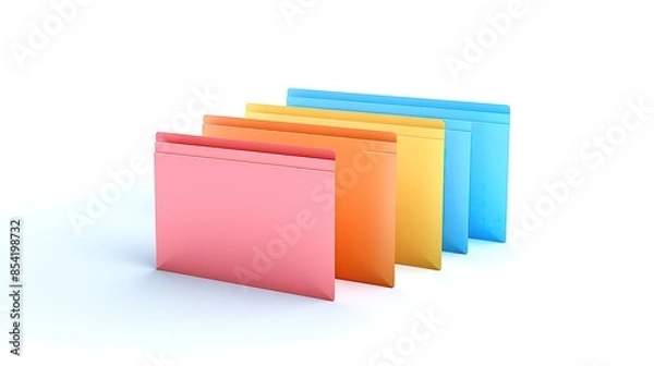 Fototapeta A neat row of color file folders against a white background. The folders are pink, orange, yellow, and blue.