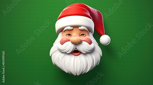 Fototapeta 3D rendering of Santa Claus face with red hat and white beard. Isolated on a transparent background.