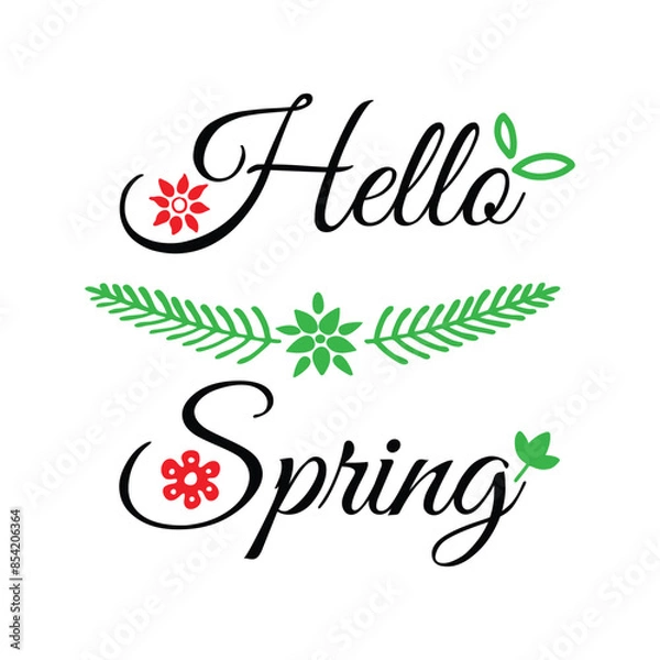 Obraz Hello Spring lettering and colorful flowers.