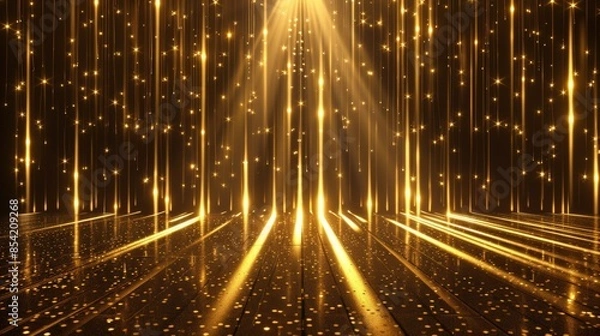 Obraz Rays of light and bokeh on an abstract background. Stock.