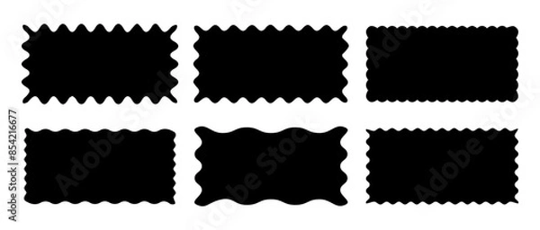 Obraz Set of rectangle shape frames with zigzag edge. Uneven zigzag rectangular shapes. Jagged rectangle. Isolated elements for design of text box, badge, banner