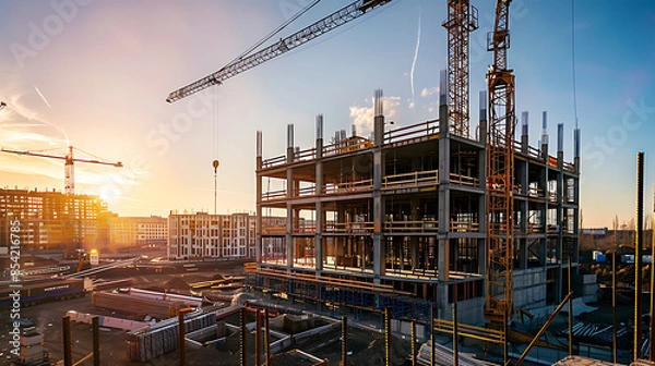 Obraz construction site for a large building with a clear blue sky background