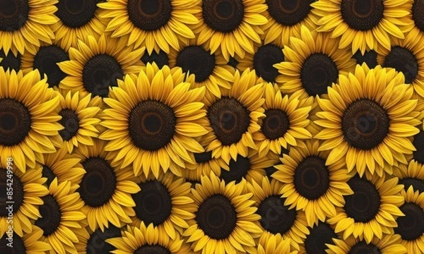 Obraz Backdrop with numerous yellow sunflowers forming a patterned wallpaper.