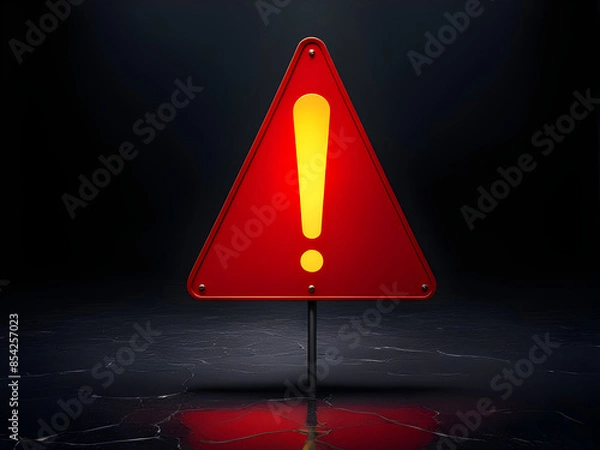 Fototapeta Realistic red caution warning sign for attention exclamation mark traffic sign by 3d render illustration. Generative AI