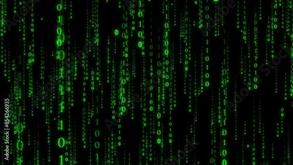Obraz falling neon digital number text matrix style on black background