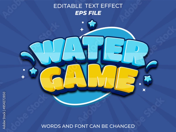 Fototapeta water game text effect, font editable, typography, 3d text for games. vector template