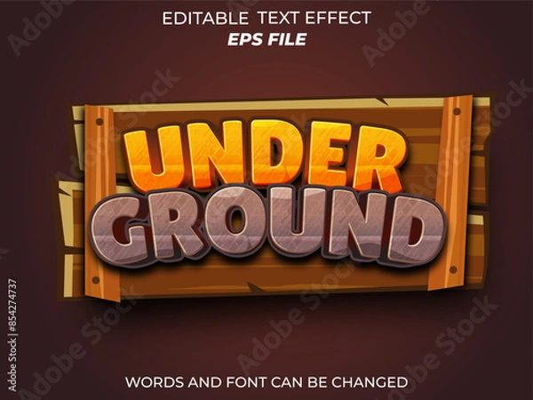Fototapeta under ground text effect, font editable, typography, 3d text for game mining . vector template