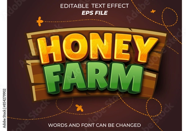 Fototapeta honey farm text effect, font editable, typography, 3d text for games. vector template